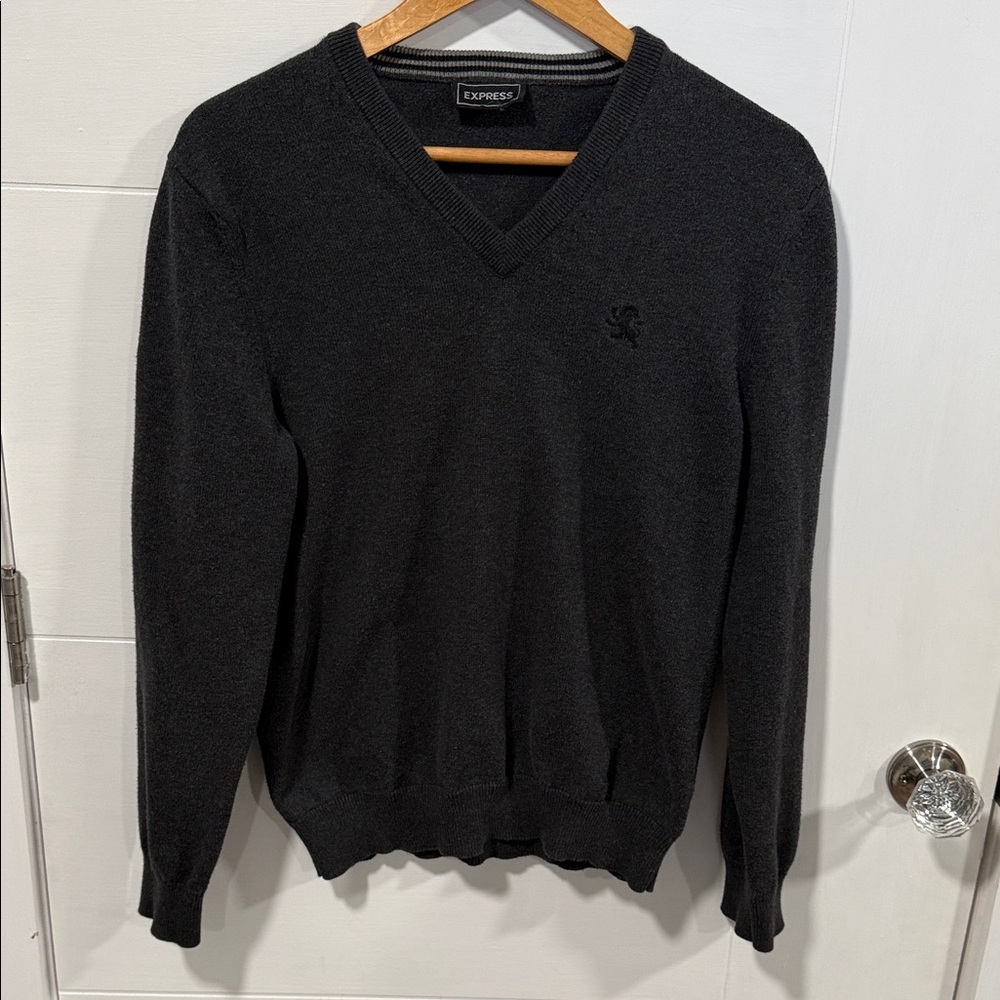 Express Men's Charcoal V-Neck Sweater Size Small
